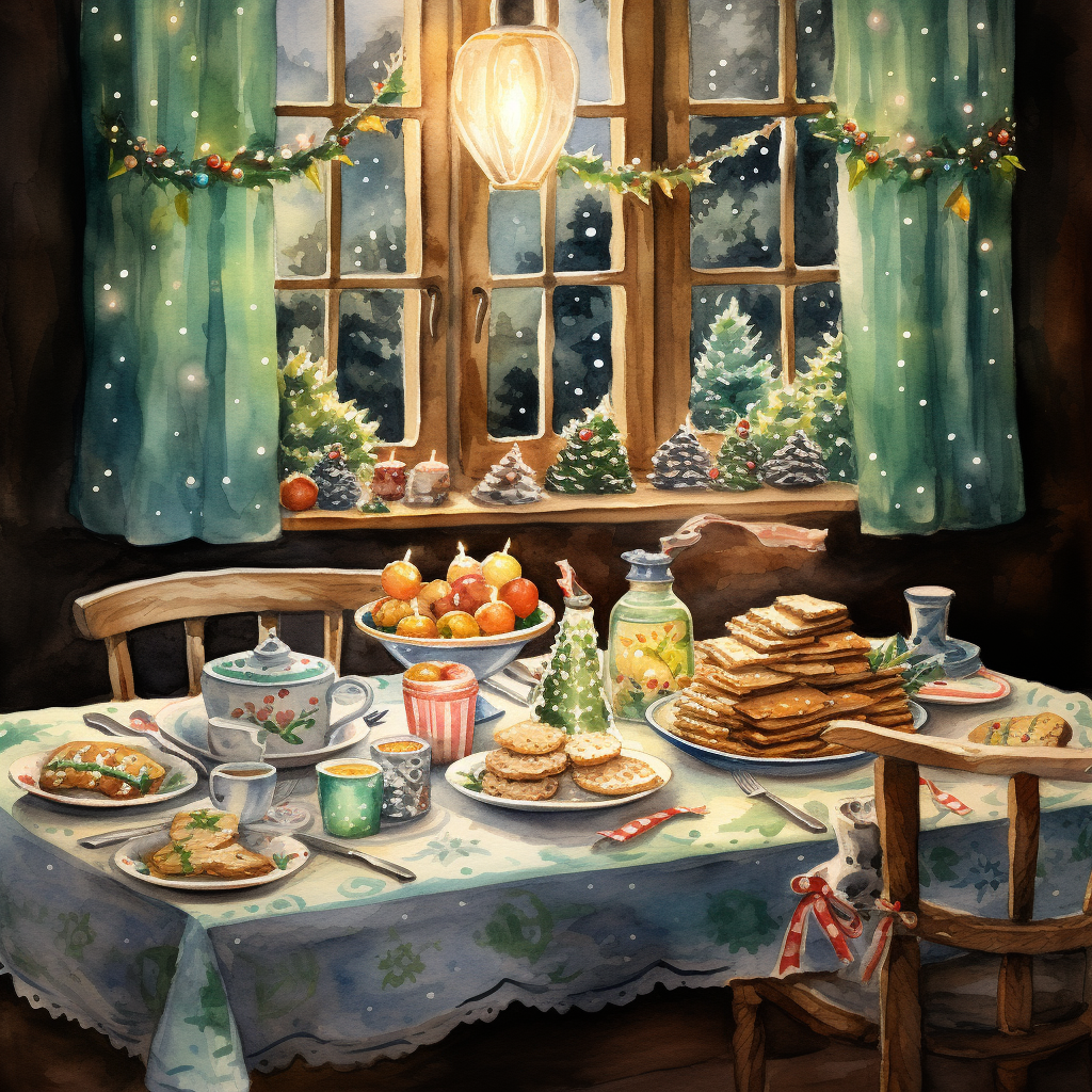 Magical Christmas table with lights