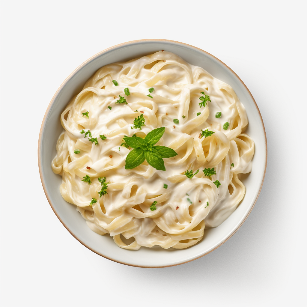 Bowl of fettucini alfredo garnished