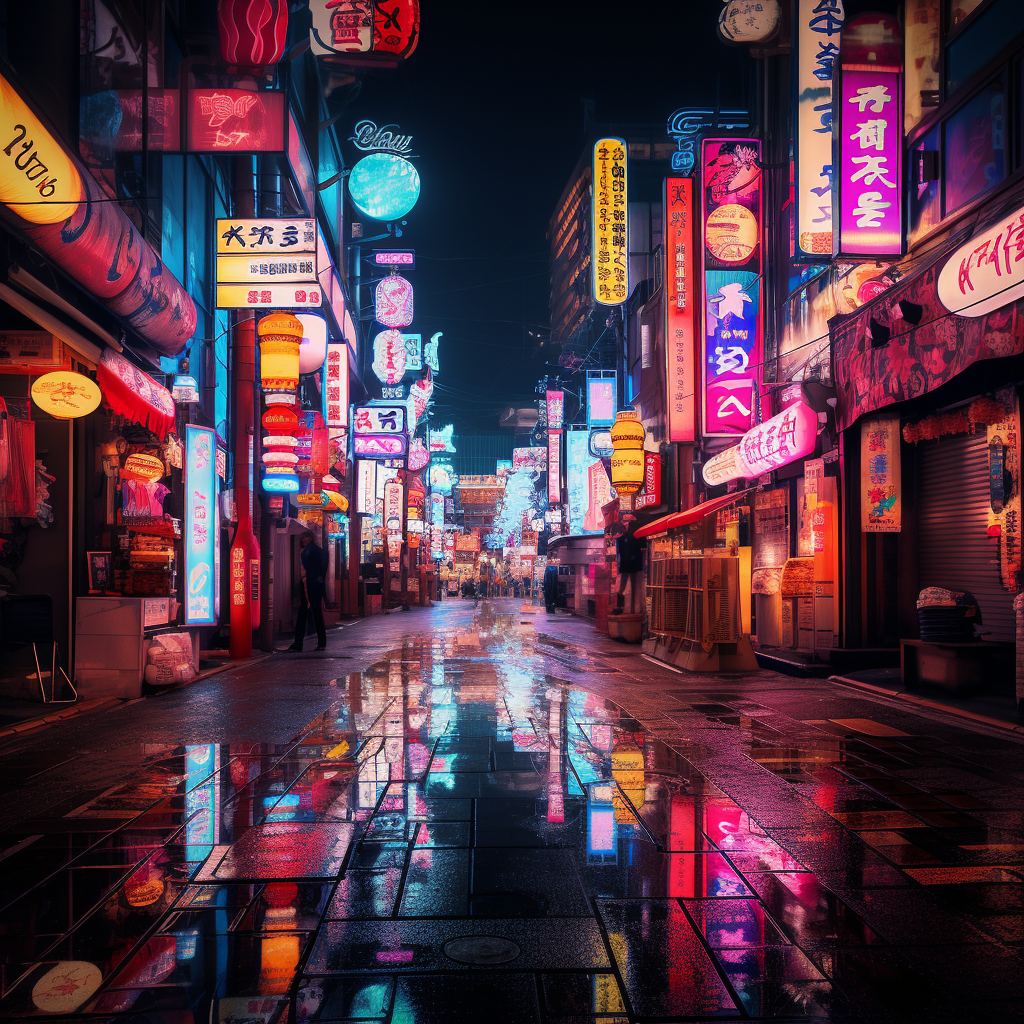 Vibrant Feudal Japan Neon Tokyo Cityscape