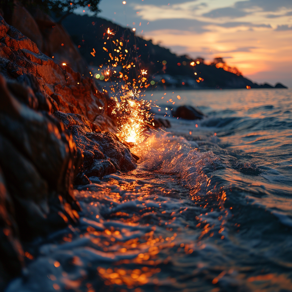 Fireworks lighting up Phuket beach