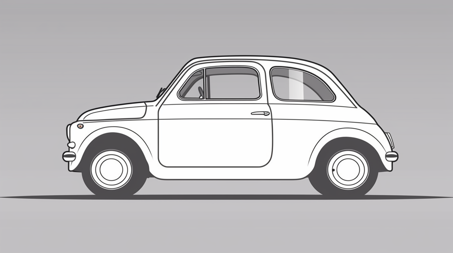 Flat illustration of Fiat 500 in coloring page