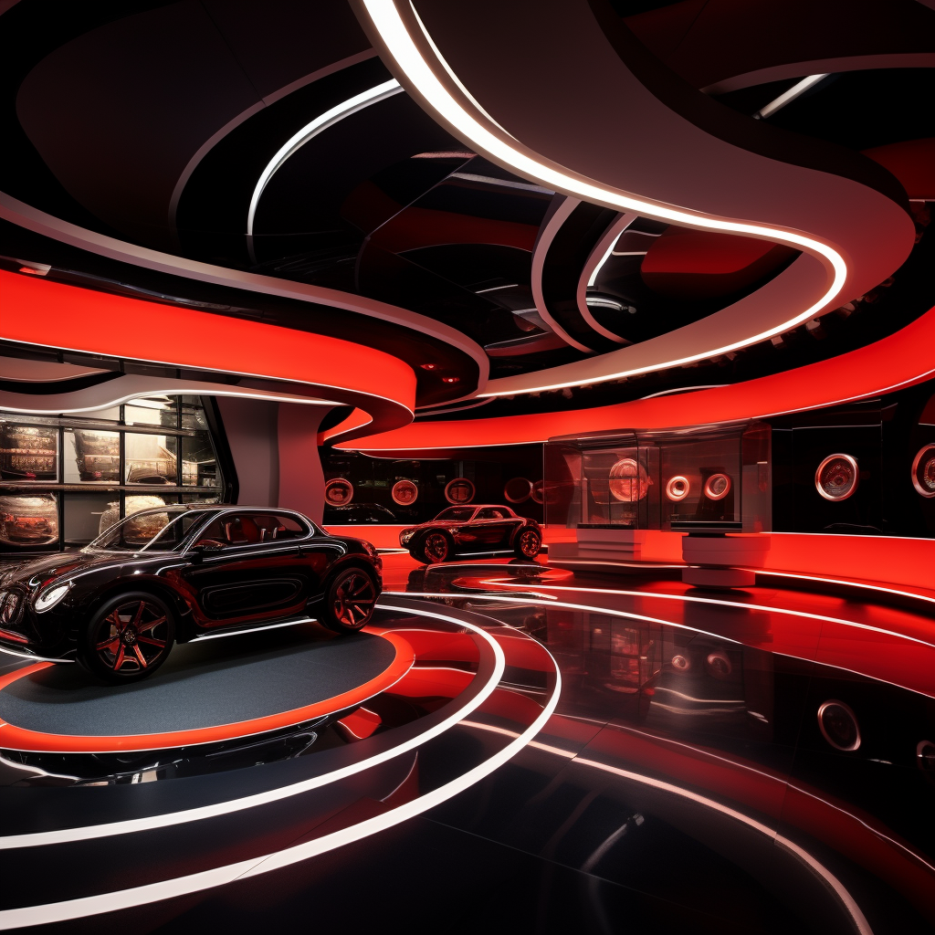 Futuristic Fiat Showroom, Black and Red Colors