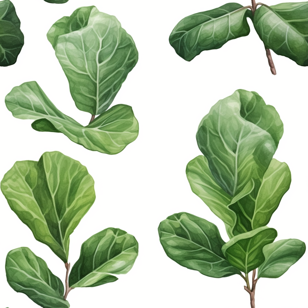 Watercolor Fiddle Fig Plant on White Background