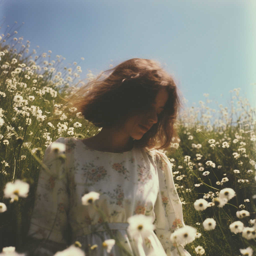 Peaceful walk in a field of flowers