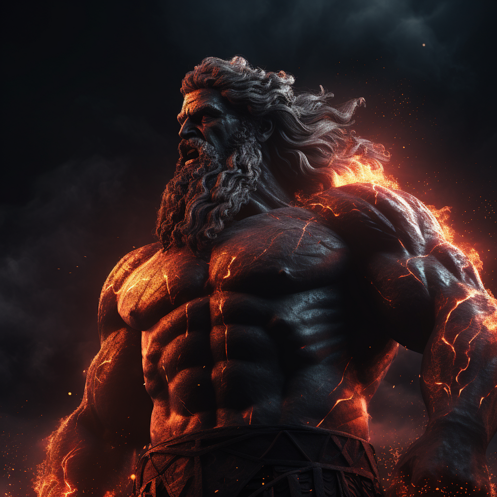 Volumetric Greek God with Fiery Storm