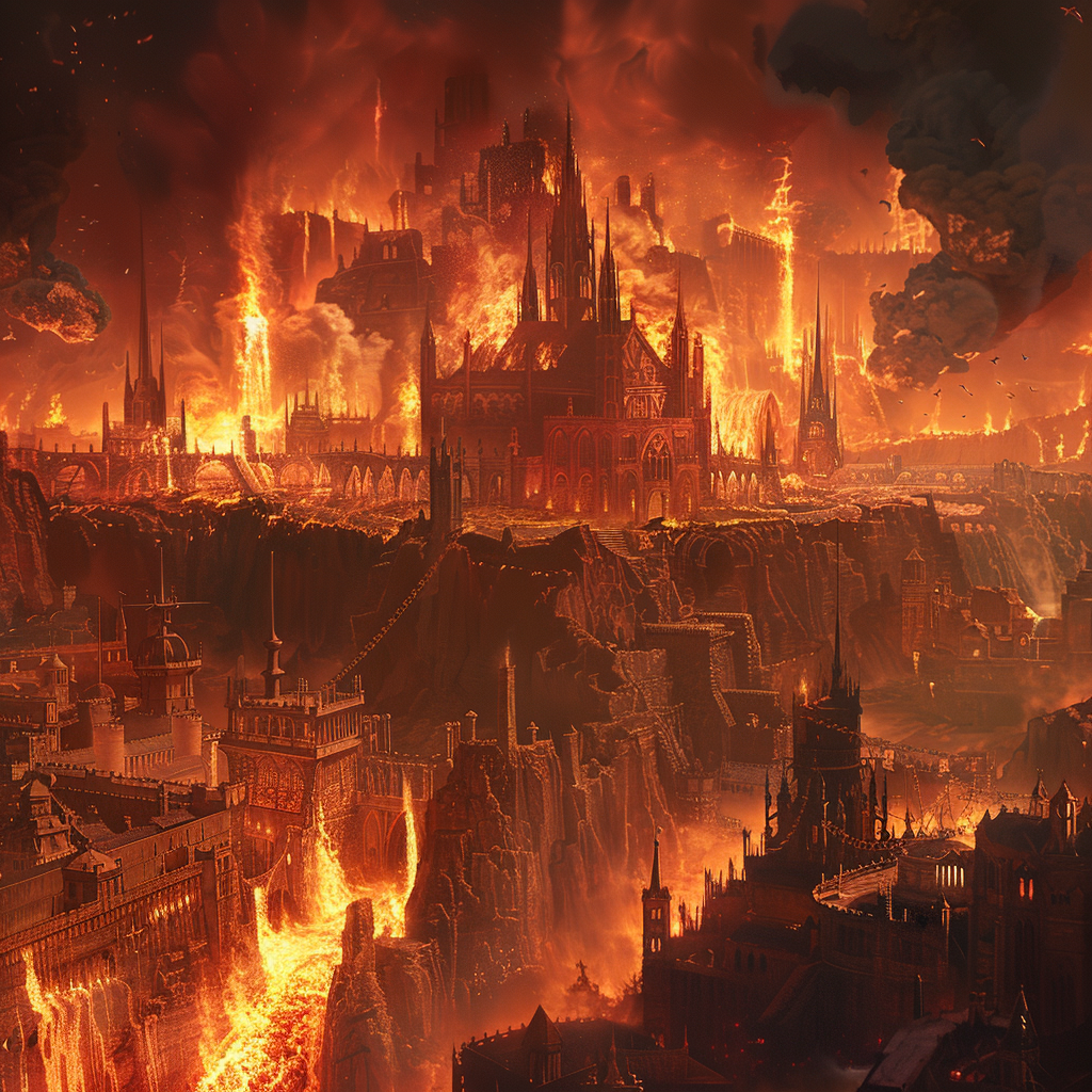 Hellish Landscape City Burning Pits