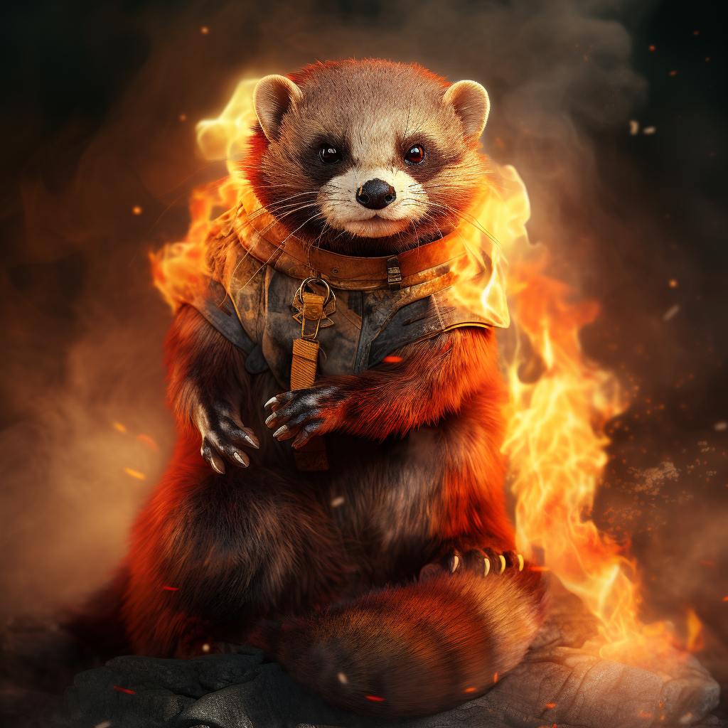 Fiery ferret animal companion in Pathfinder style