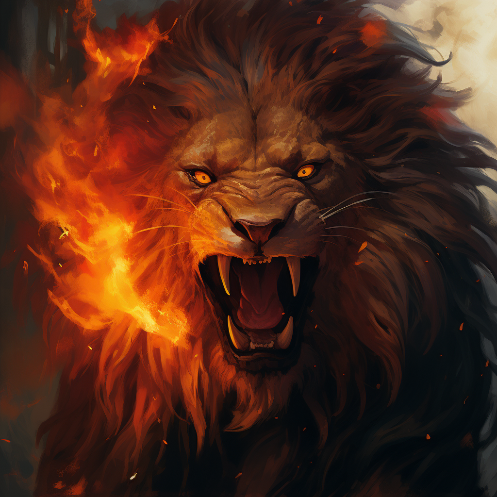 A powerful fiery lion