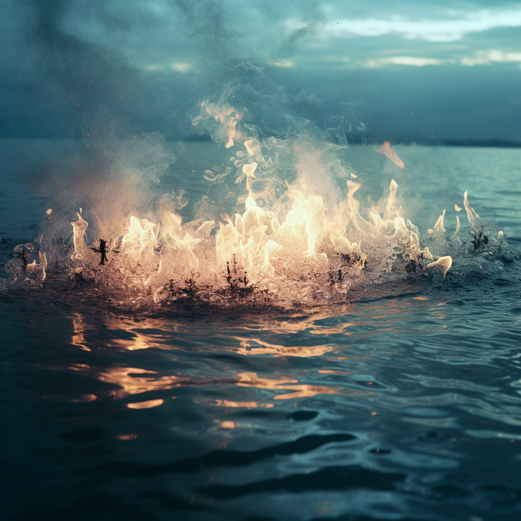 Vibrant fire in water photograph