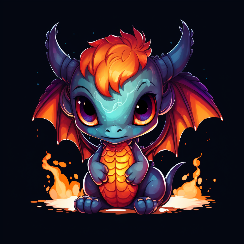 Cute dragon with fire-breathing and wings