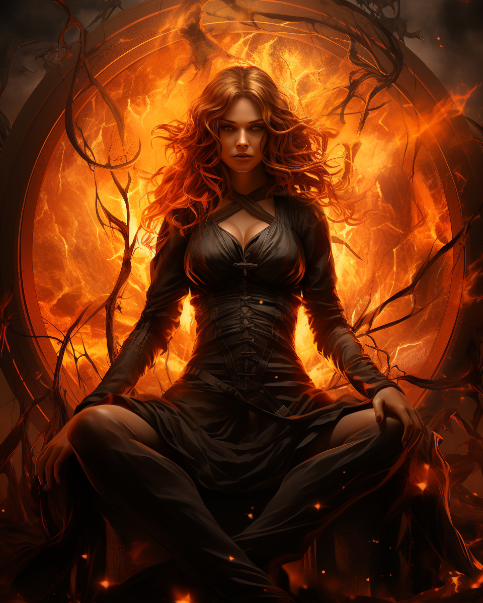 Fiery Woman Mage with Intense Gaze