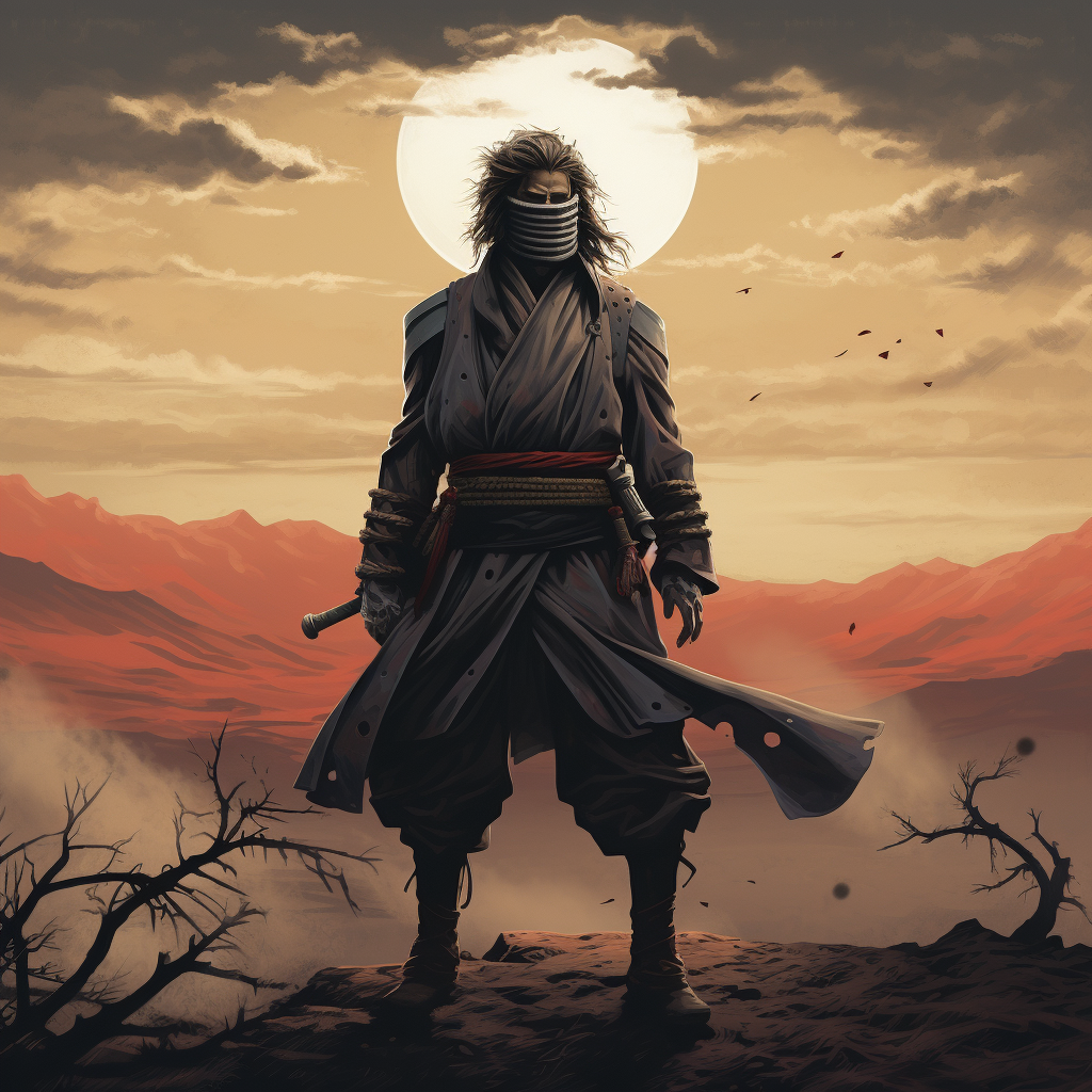 Mysterious Samurai with Mask in Caspar David Friedrich Style