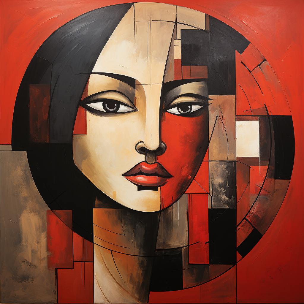 Fijian woman looking over face in modern cubism style