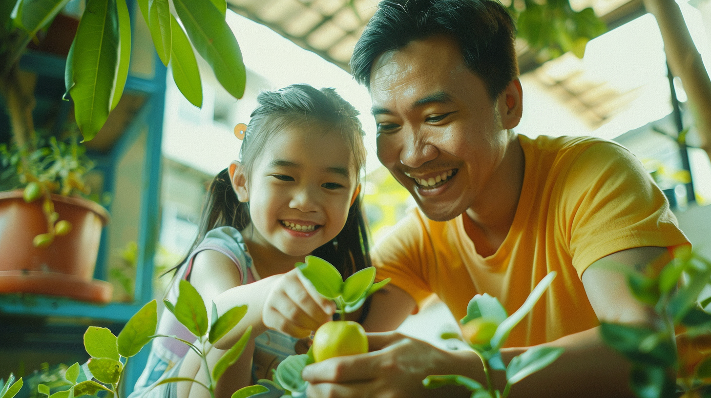 Filipino Dad Daughter Planting Seeds