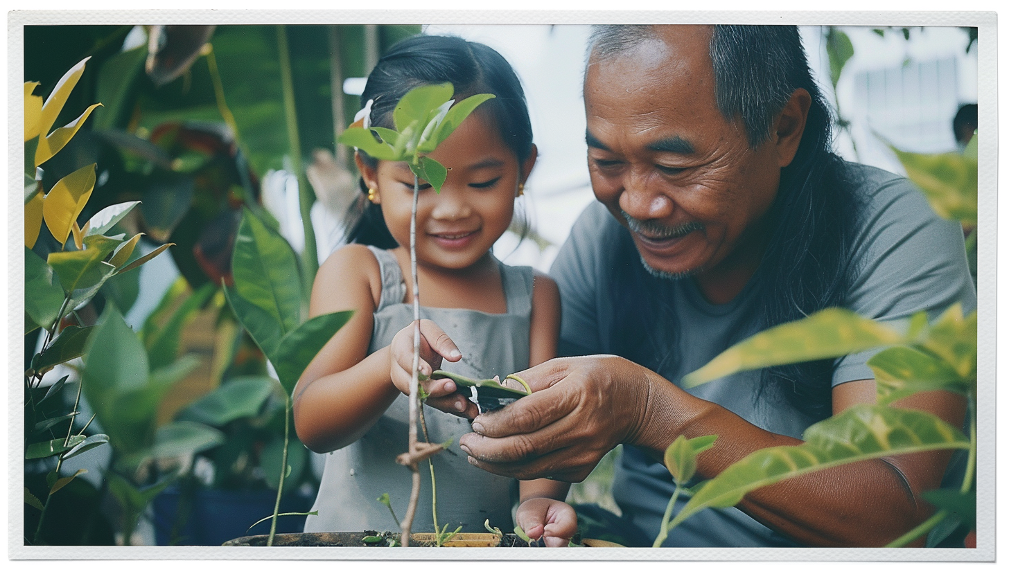 Filipino Dad Daughter Planting Seeds