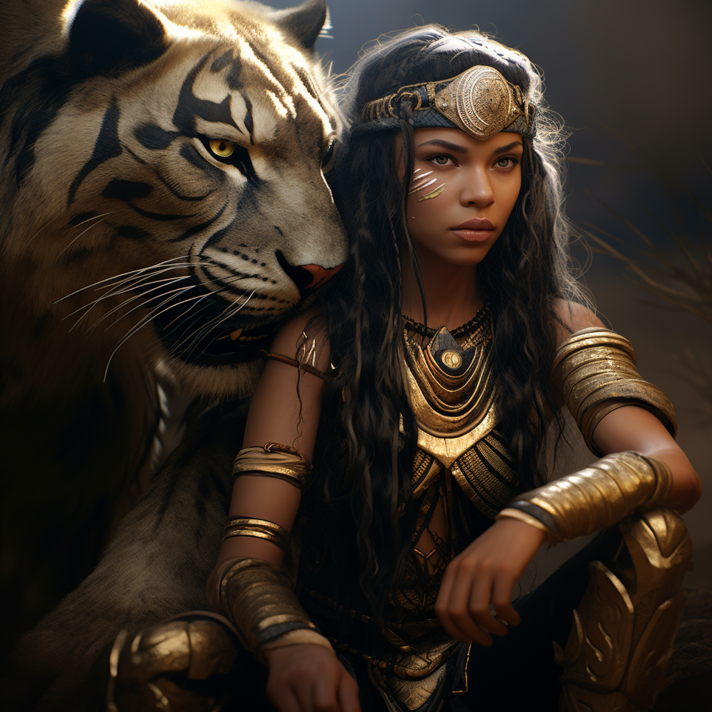 Filipino girl with indigenous clothes and golden panther