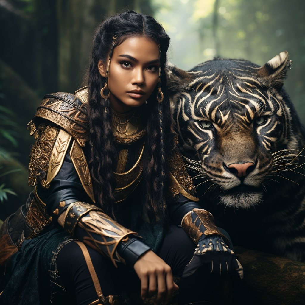 Young Filipino woman with indigenous clothes and panther