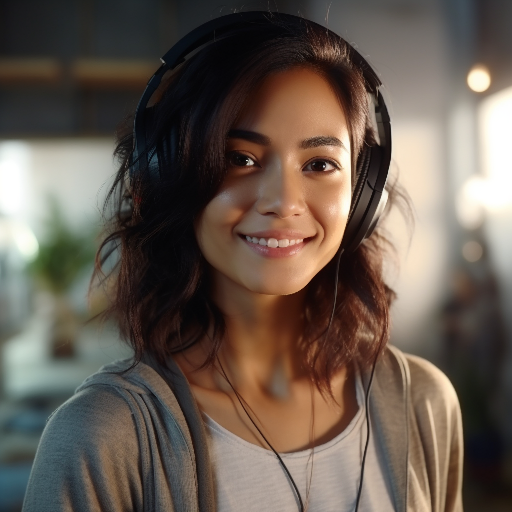 Smiling Filipino woman wearing a headset