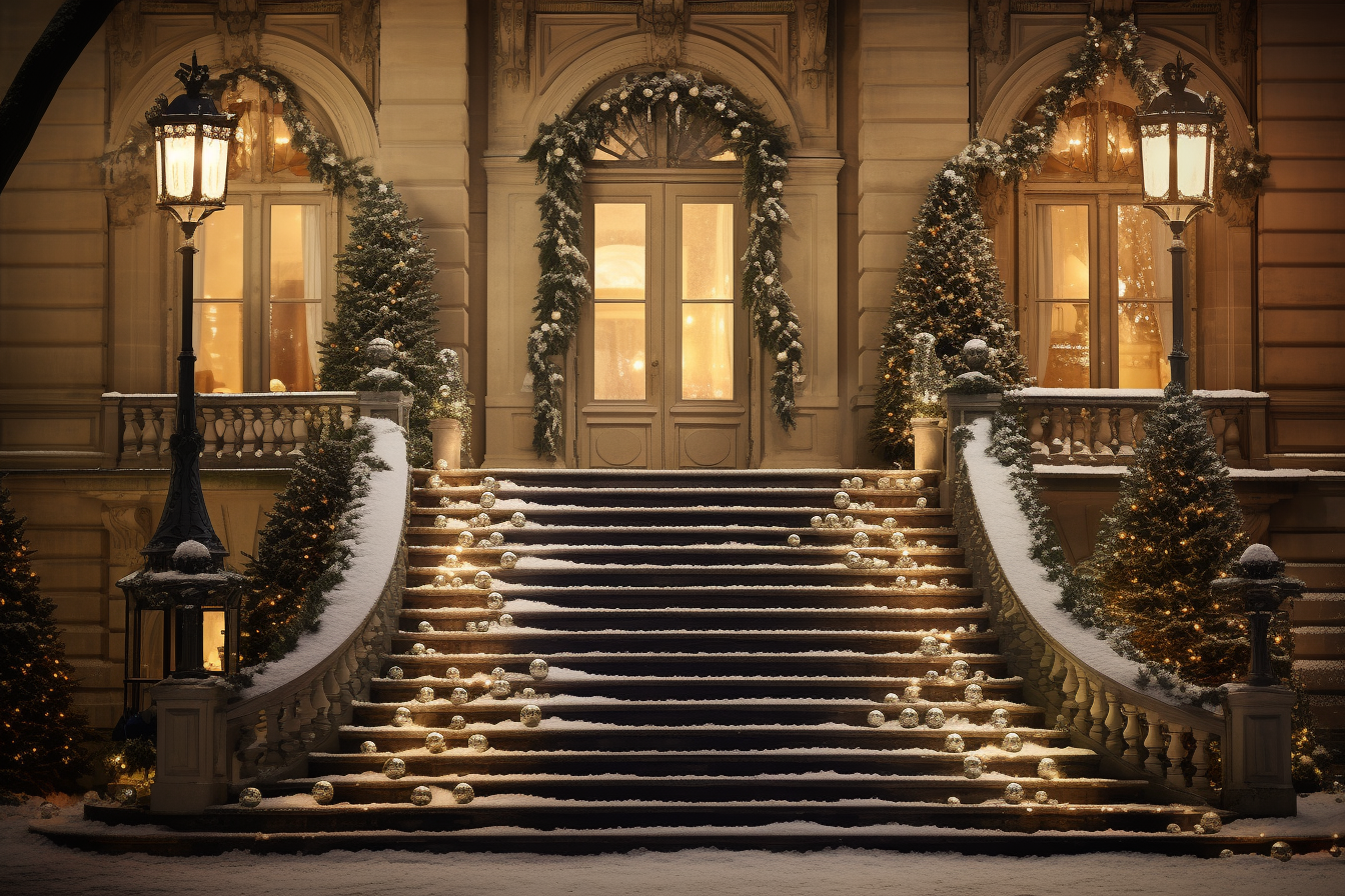 A night scene of French-style exterior stairs