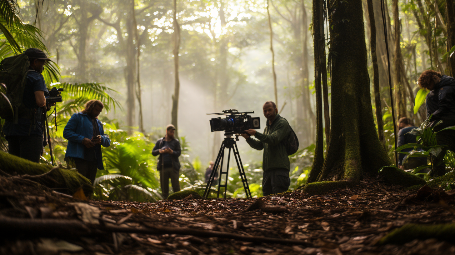 Filming crew in Madagascar jungle