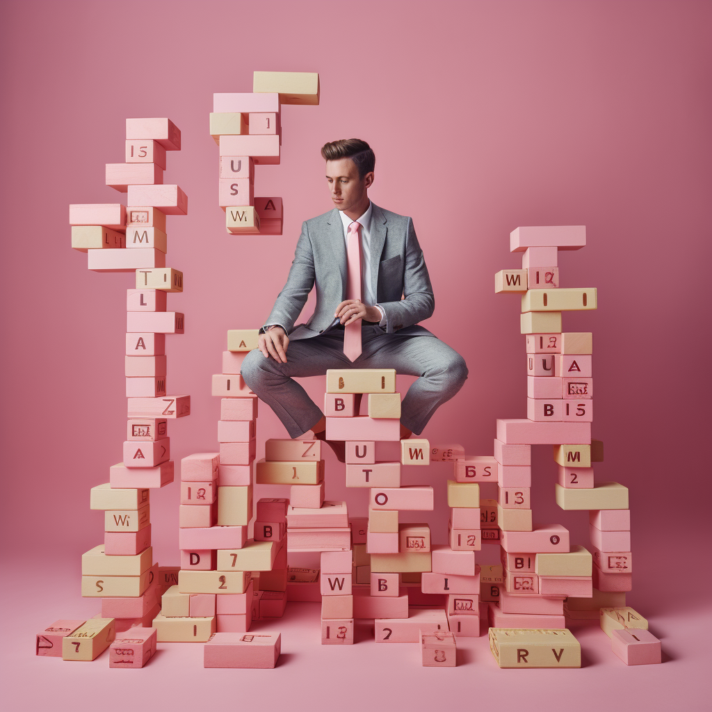 Finance man playing with building blocks