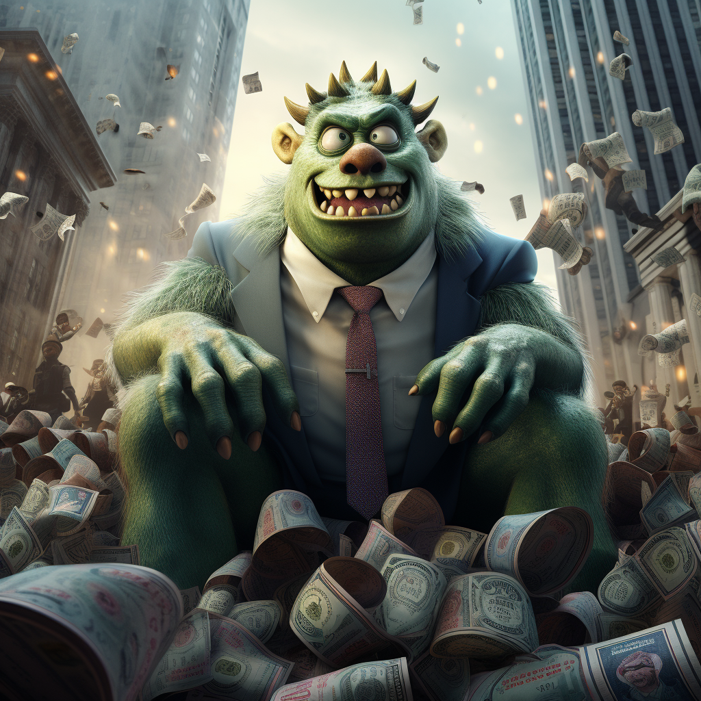 Finance monster managing money on Wall Street