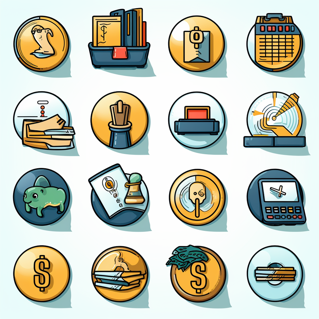 Adventure-style financial icons