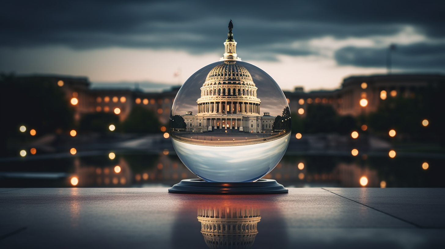 Crystal ball reflecting US Capitol in financial markets