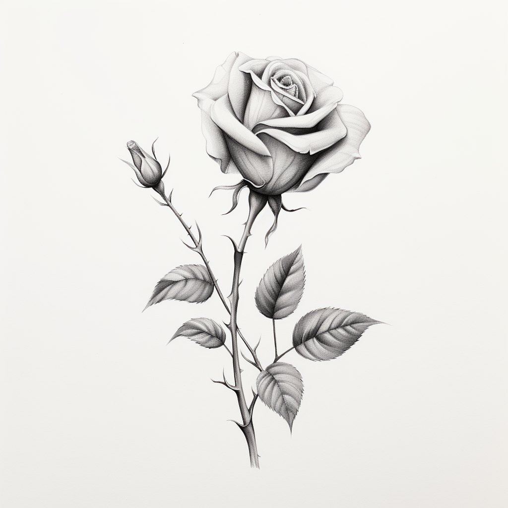 Realistic fine line rose drawing