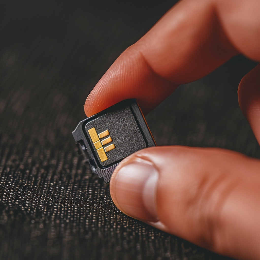 Finger inserting Micro SD card from above