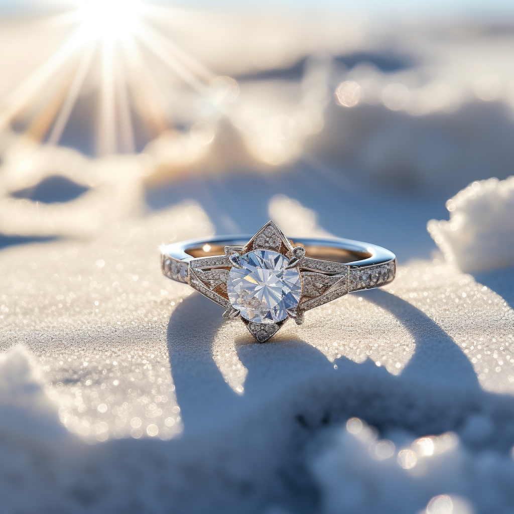 Fingerring in Snow Glittering in Sun