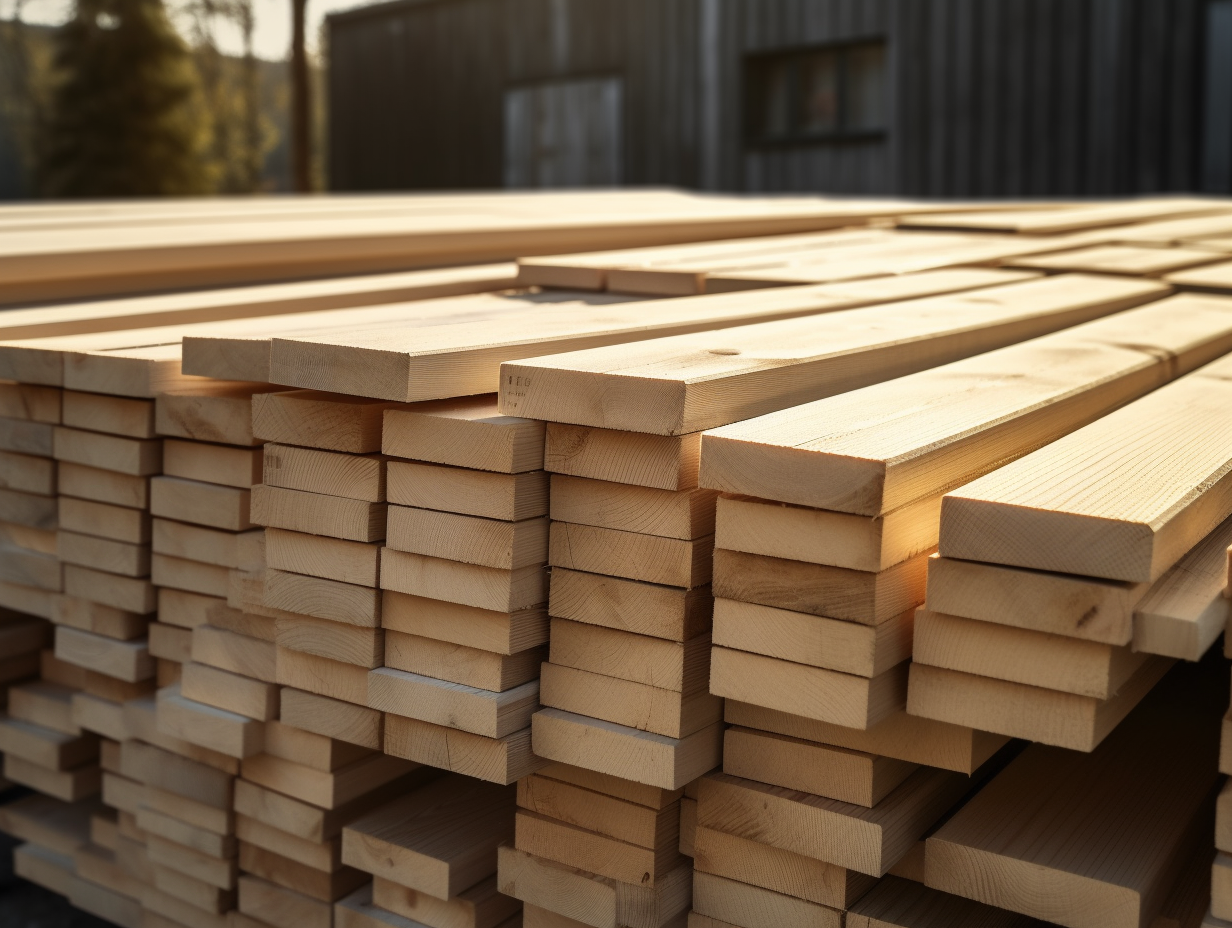 Stacked finishing boards outdoors in natural daylight