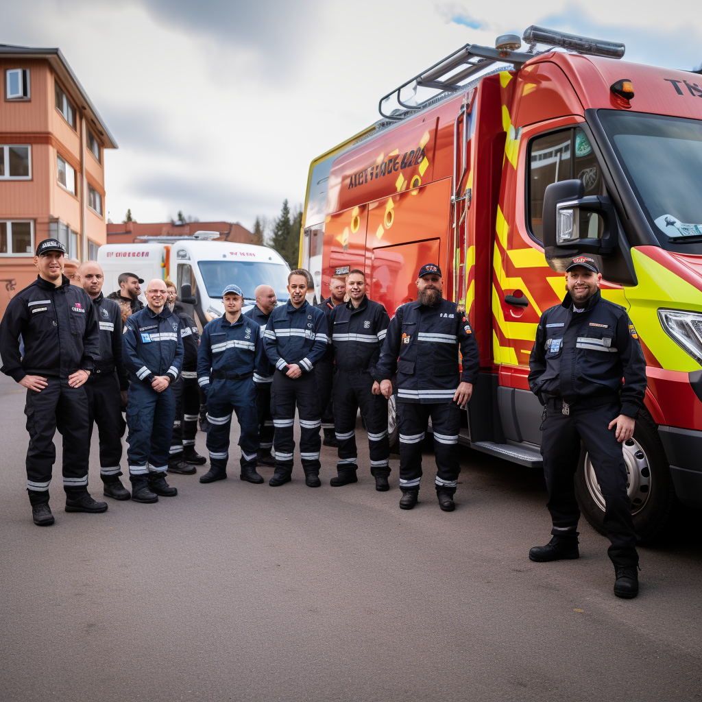 Group photo of Finnish emergency personnel