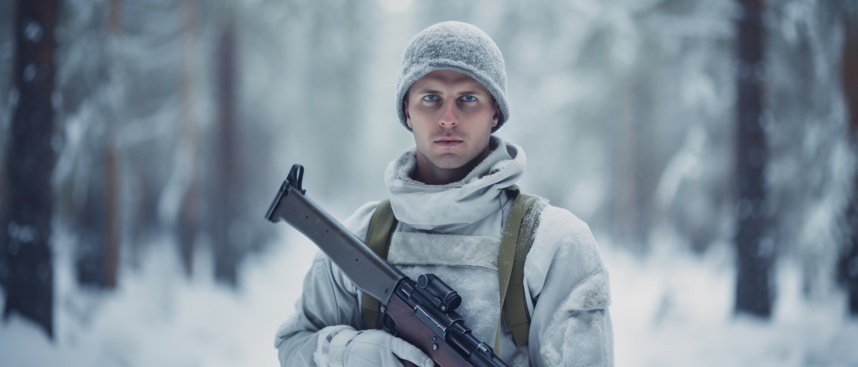 Finnish soldier in winter forest