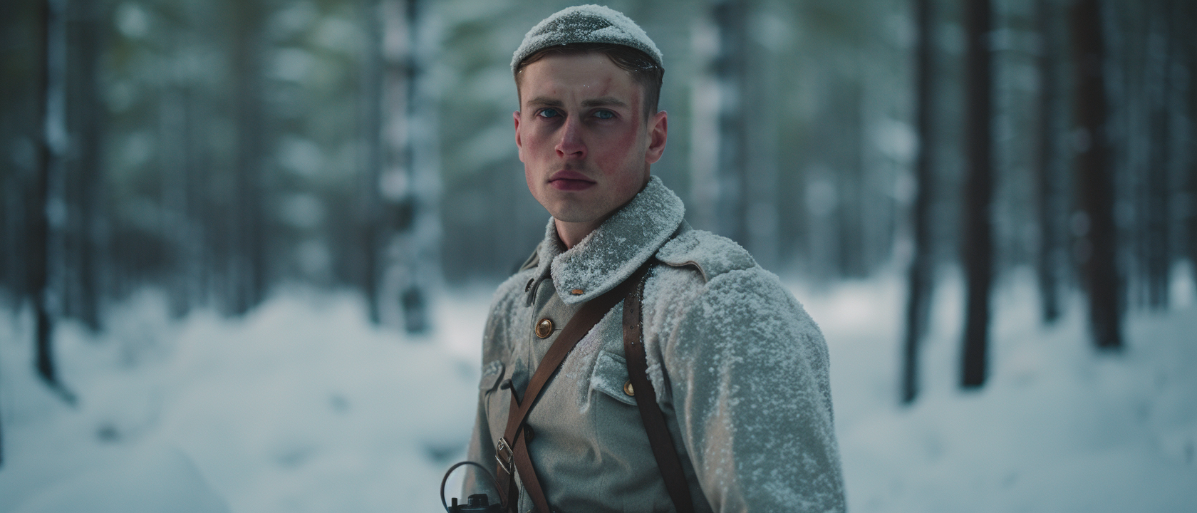 Finnish soldier in winter forest