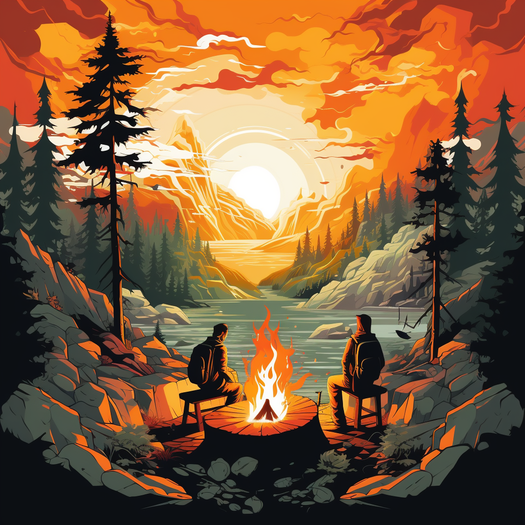 Topographical Map with Campfire Scene