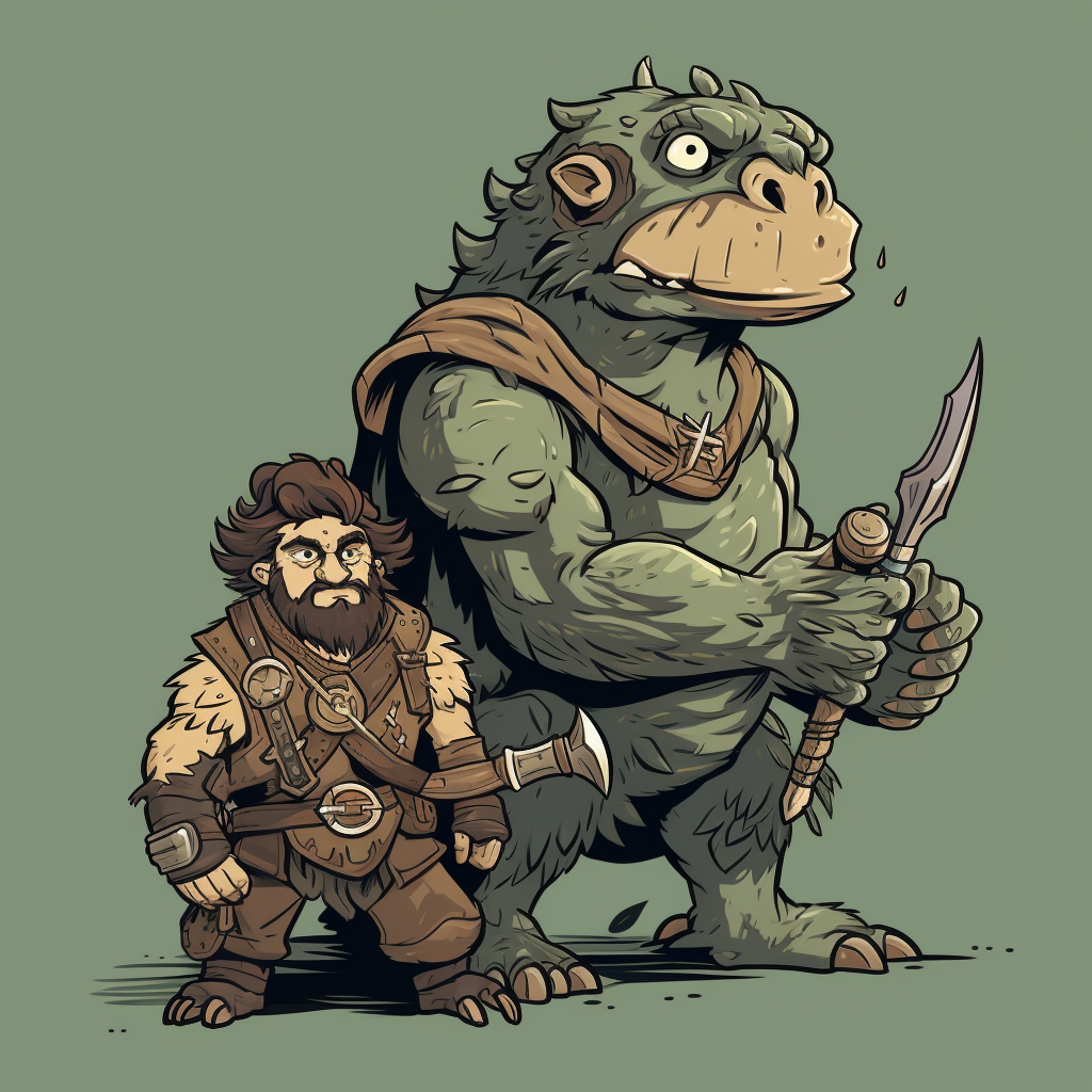 Sketch of Firbolg Barbarian with Pangolin Companion