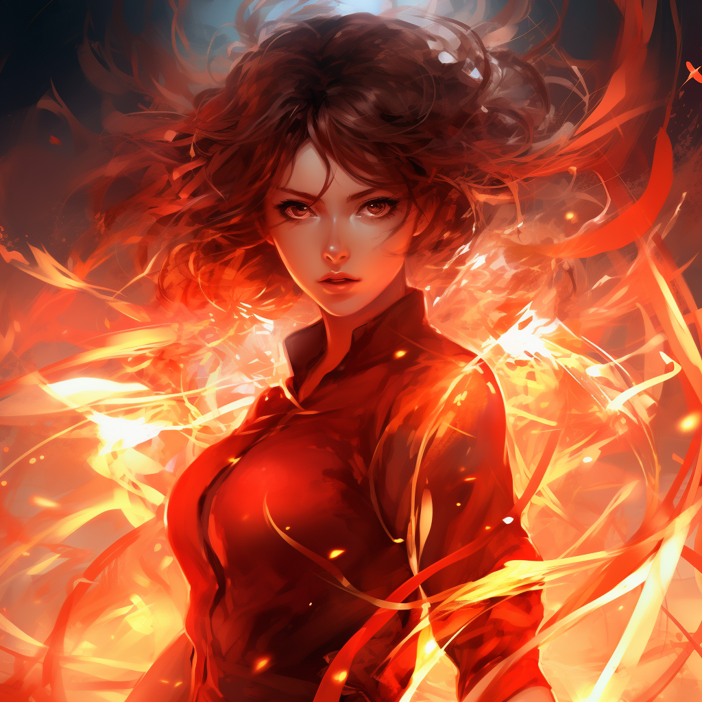 Anime woman controlling fire element