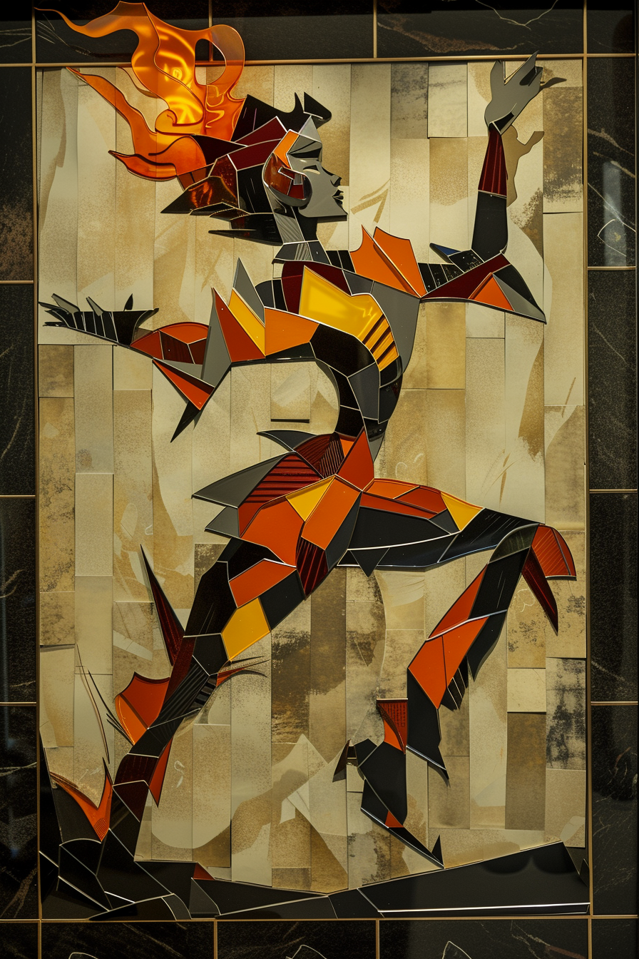 Fire Elemental Girl Cubism Picasso Dali Dark Night Robot