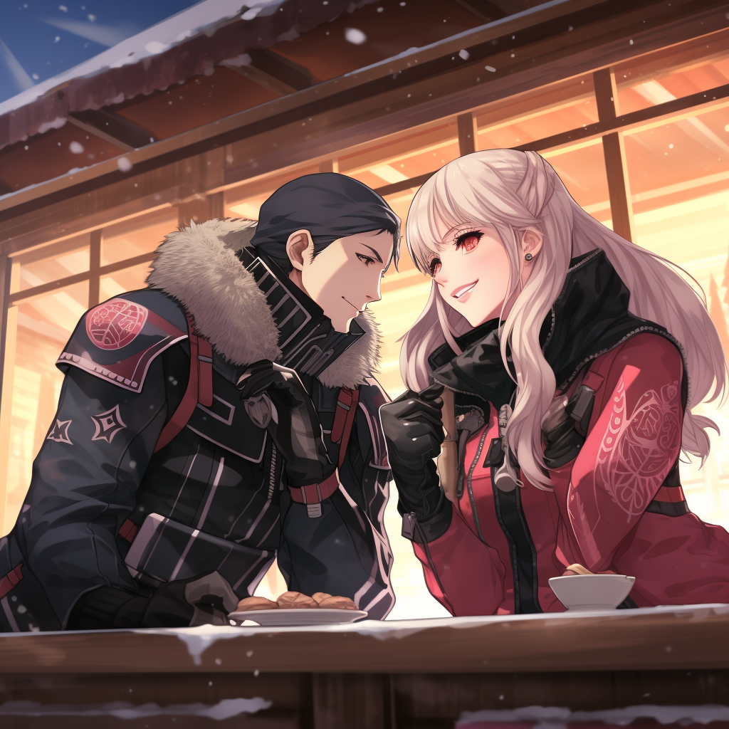 Fire Emblem characters ice skating in winter