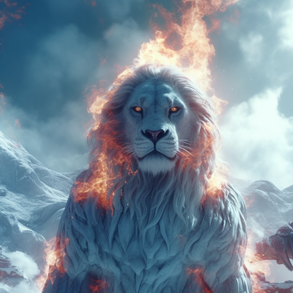 Photoreal Fire & Ice Bear with Lion's Head