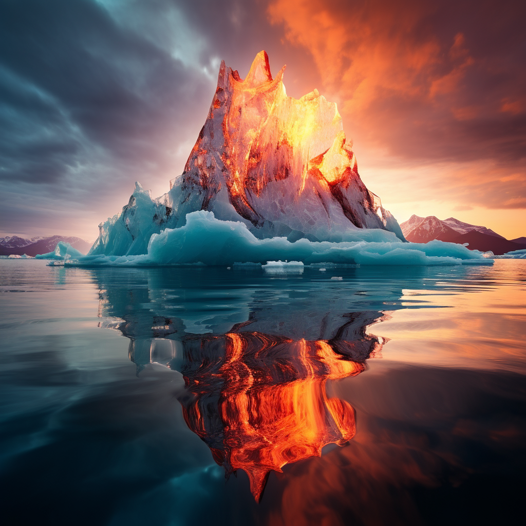 Stunning Fiery Iceberg in Water