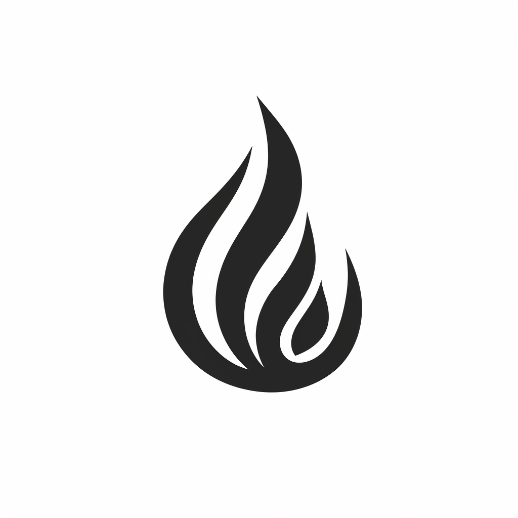 Black and white logo of fire