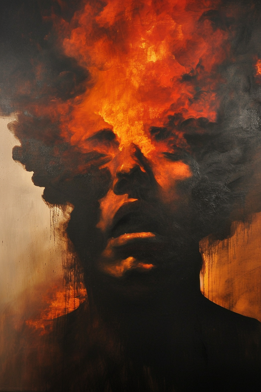 Fire Oil Painting Artwork by Dali, Helnwein, Beksinski