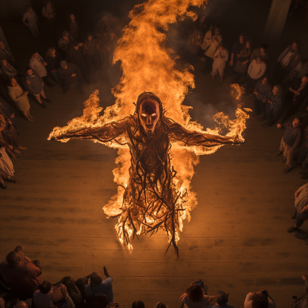 Energetic fire spirit performance show