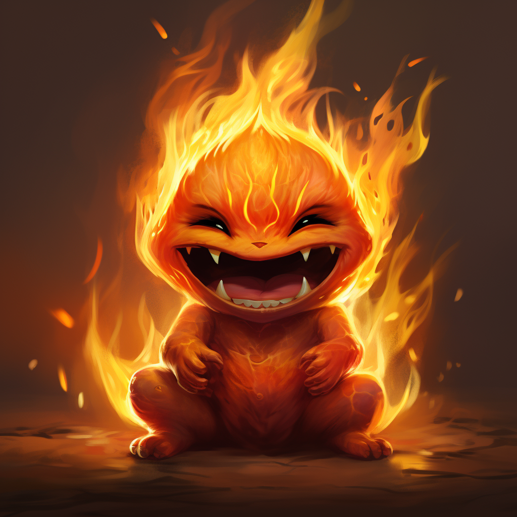 Laughing fire spirit sitting cutely