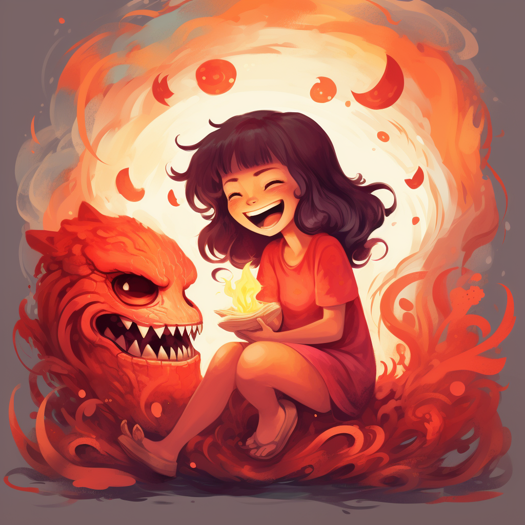 Fire Spirit Woman Laughing Cute Sitting