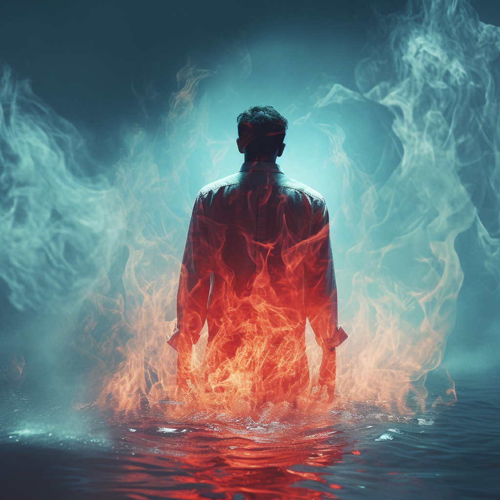 Person engulfed in fire underwater