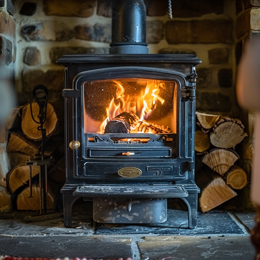 cozy wood stove fire