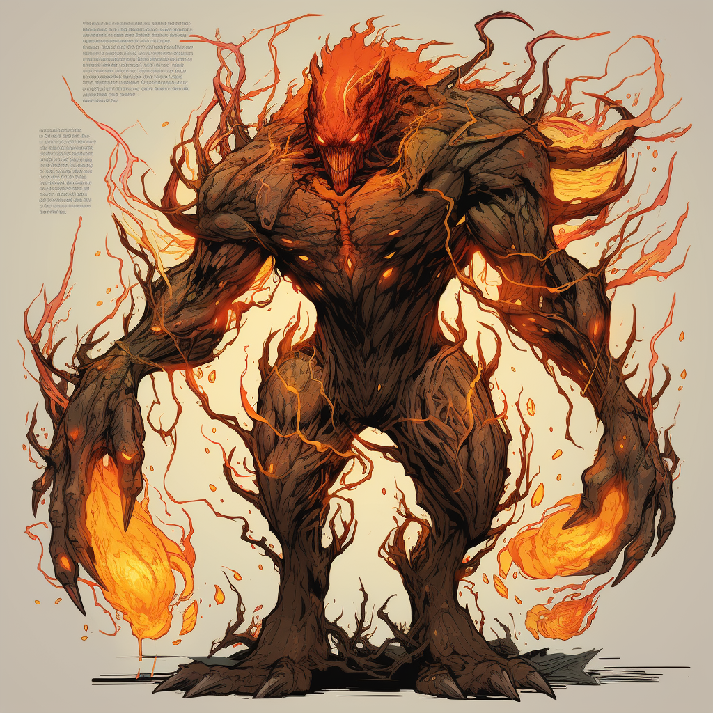 Fire monster with abnormal body proportions